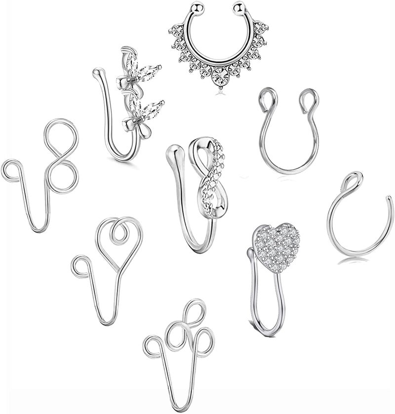 VitaCool Store Fake Nose Ring Hoop Fake Nose Stud Magnetic Septum Nose Ring Stud Stainless Steel CZ Fake Nose Piercing Stud Faux Nose Ear Lip Cuffs Non Pierced Jewelry for Women Men - Image 1